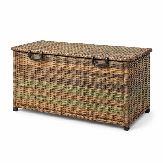 Garten-Aufbewahrungsbox Kunststoff Rattanoptik Braun/Grün-furnzina