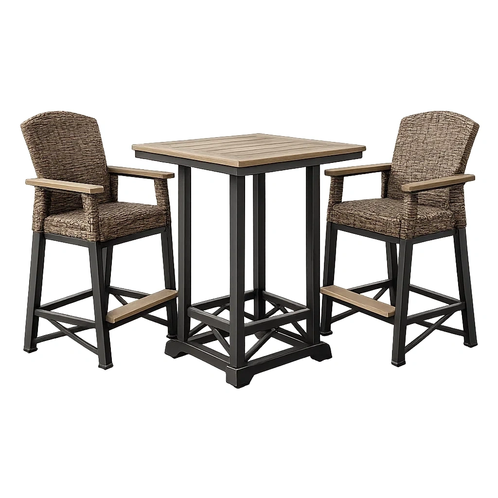 Garten-Bar-Set Rattan Metall Polywood Braun 3-teilig-furnzina