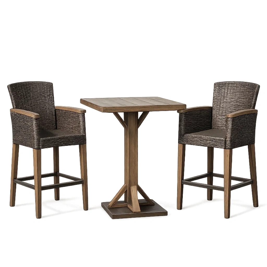 Bistro-Set aus Akazienholz und Polyrattan Braun-furnzina
