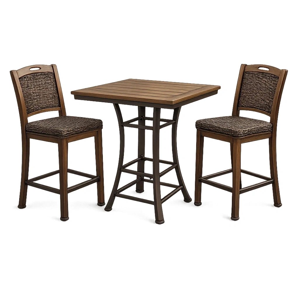 Holz- und Metall-Bistrotisch-Set mit 2 Barhockern-furnzina