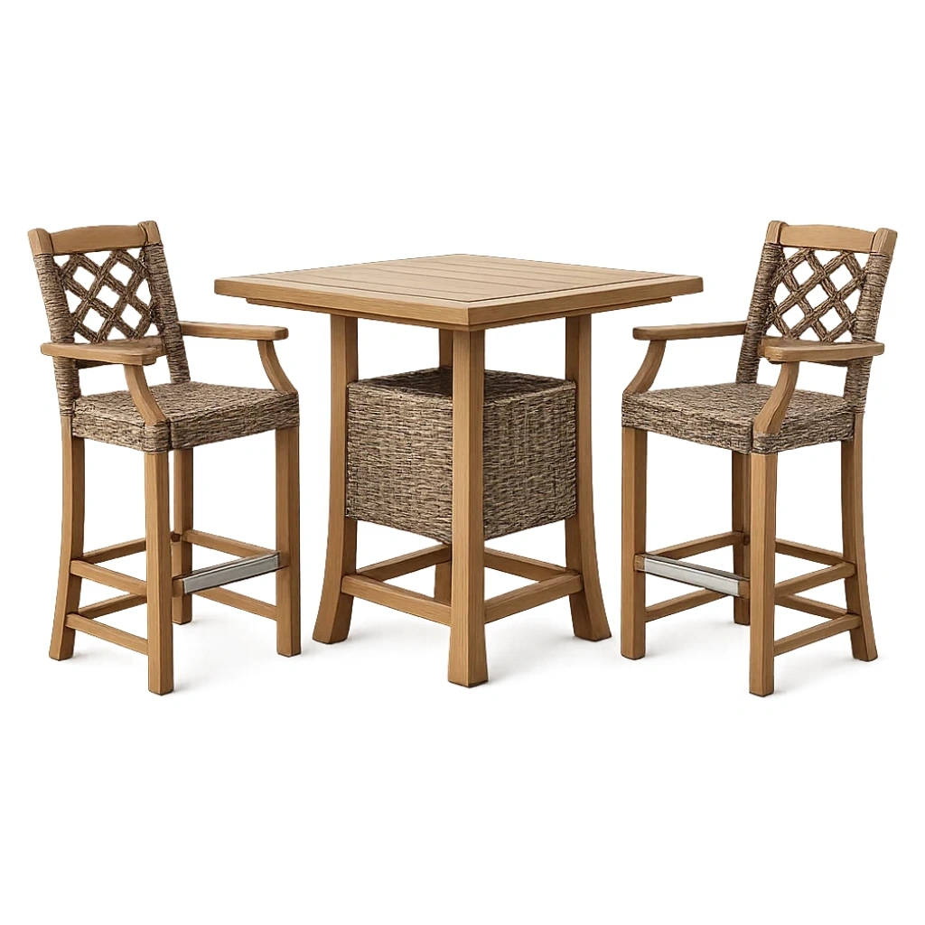 Hochstuhlgarnitur aus Holz und Polyrattan-furnzina