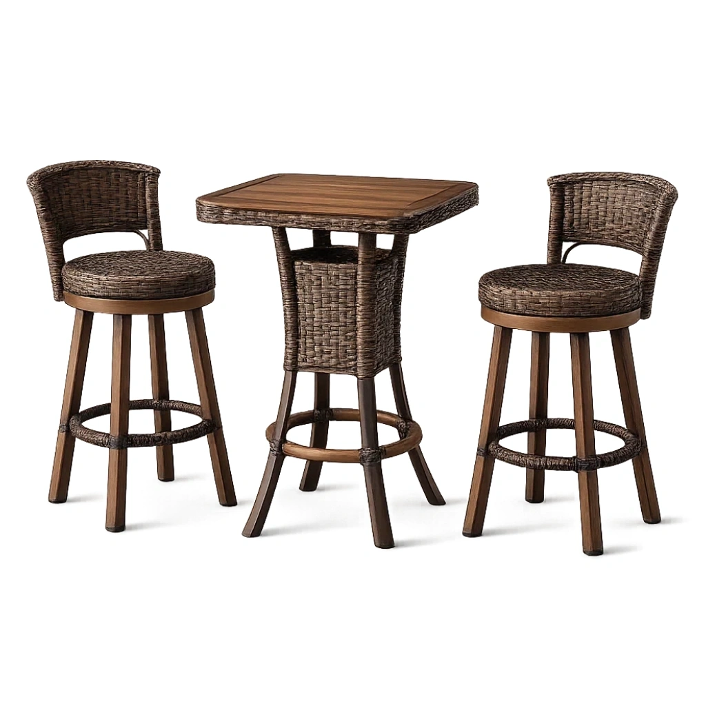 3-teiliges Bar-Set aus Akazienholz und Polyrattan-furnzina
