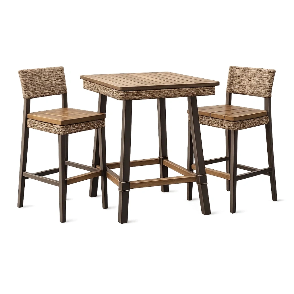 Barset Holz und Rattan 3-teilig Braun/Natur-furnzina