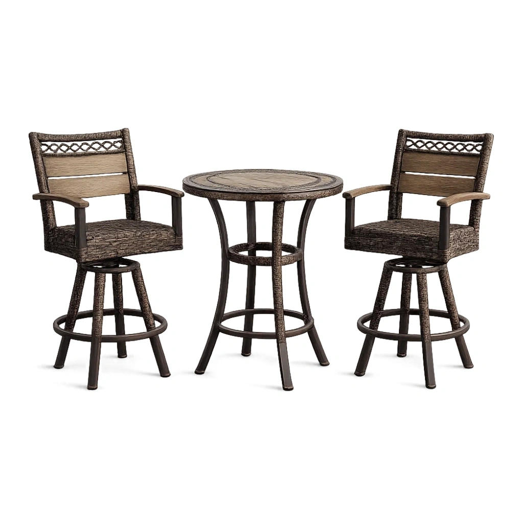 Garten-Bistro-Set aus Rattan mit Tisch und Drehstühlen-furnzina