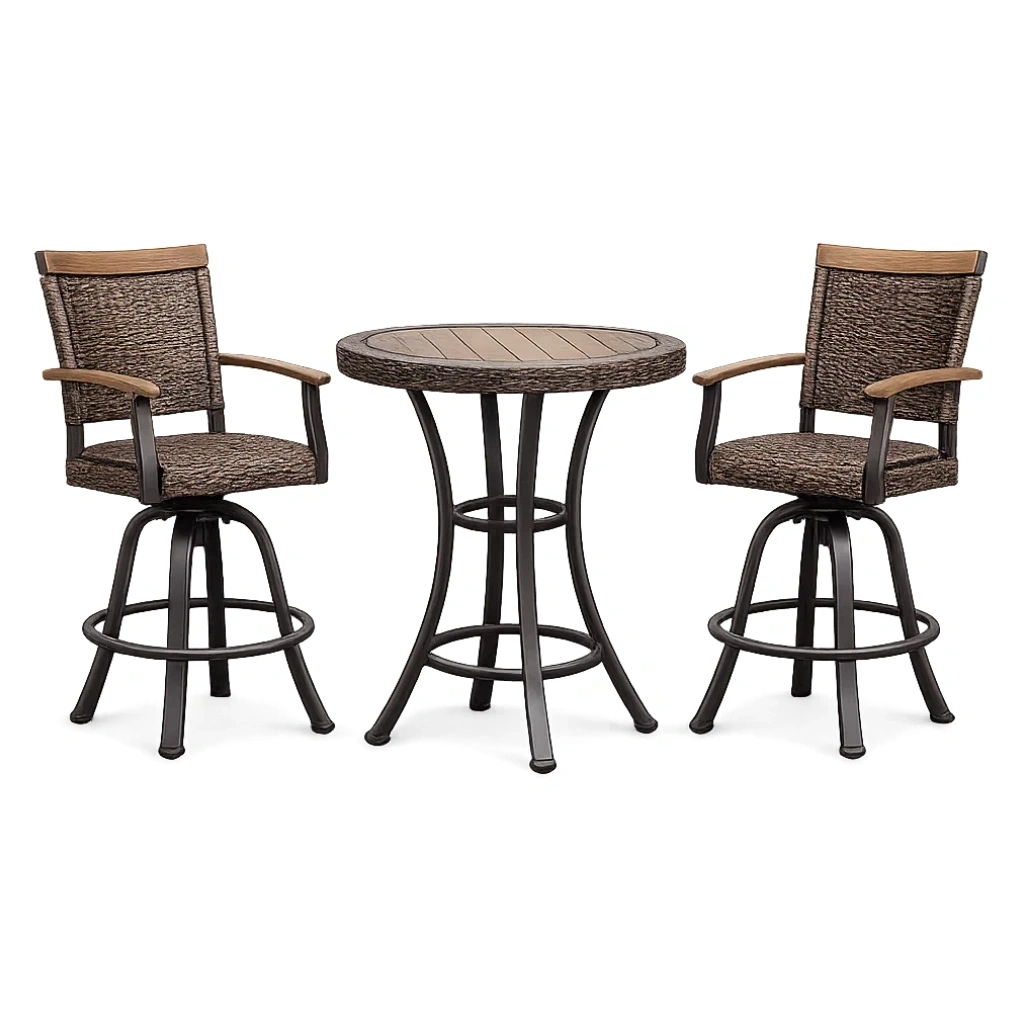 3-teiliges Bistro-Set aus Aluminium und Polyrattan Braun-furnzina