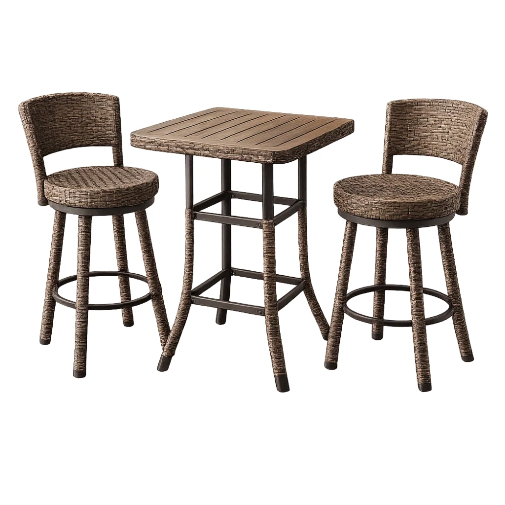 Bistrotisch-Set aus Rattan mit Hockern und Tisch Braun-furnzina