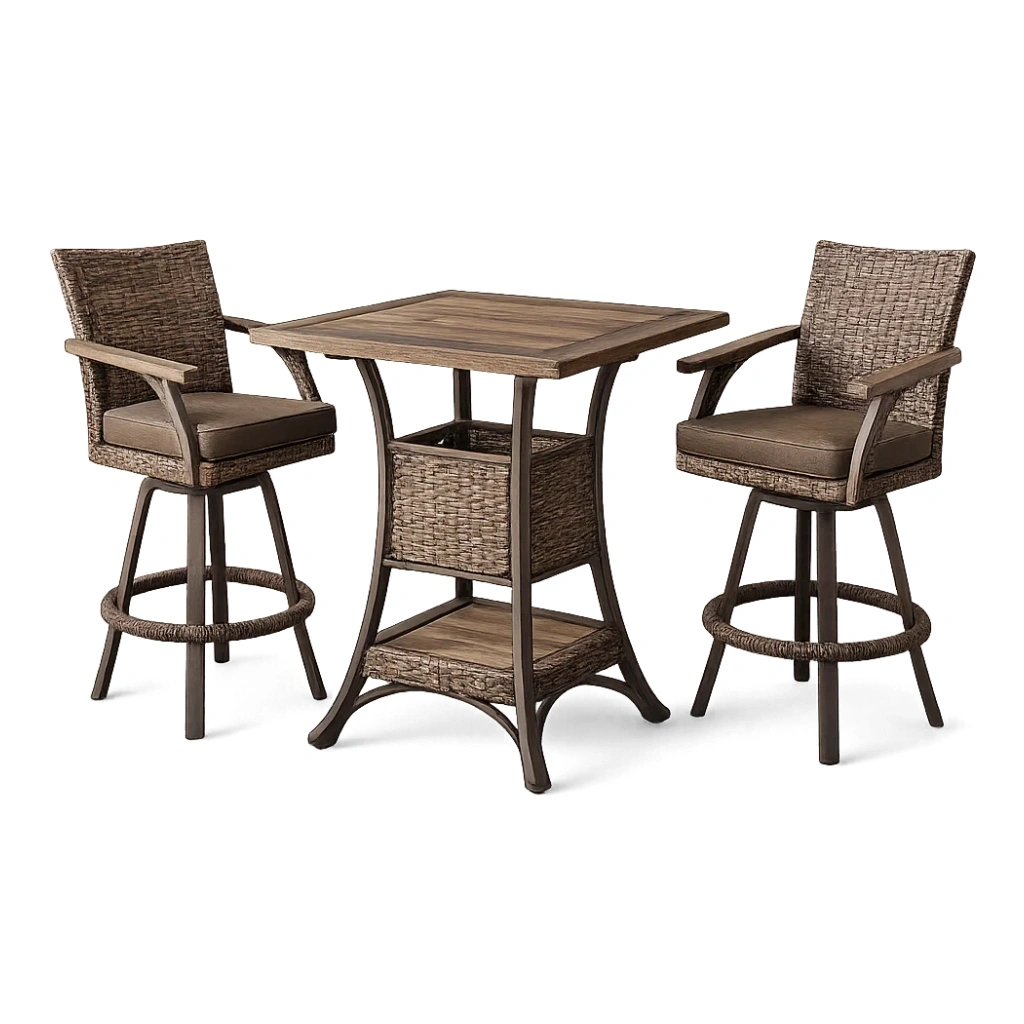 Polyrattan Gartenmöbelset mit Tisch und 2 Barhockern, Braun-furnzina