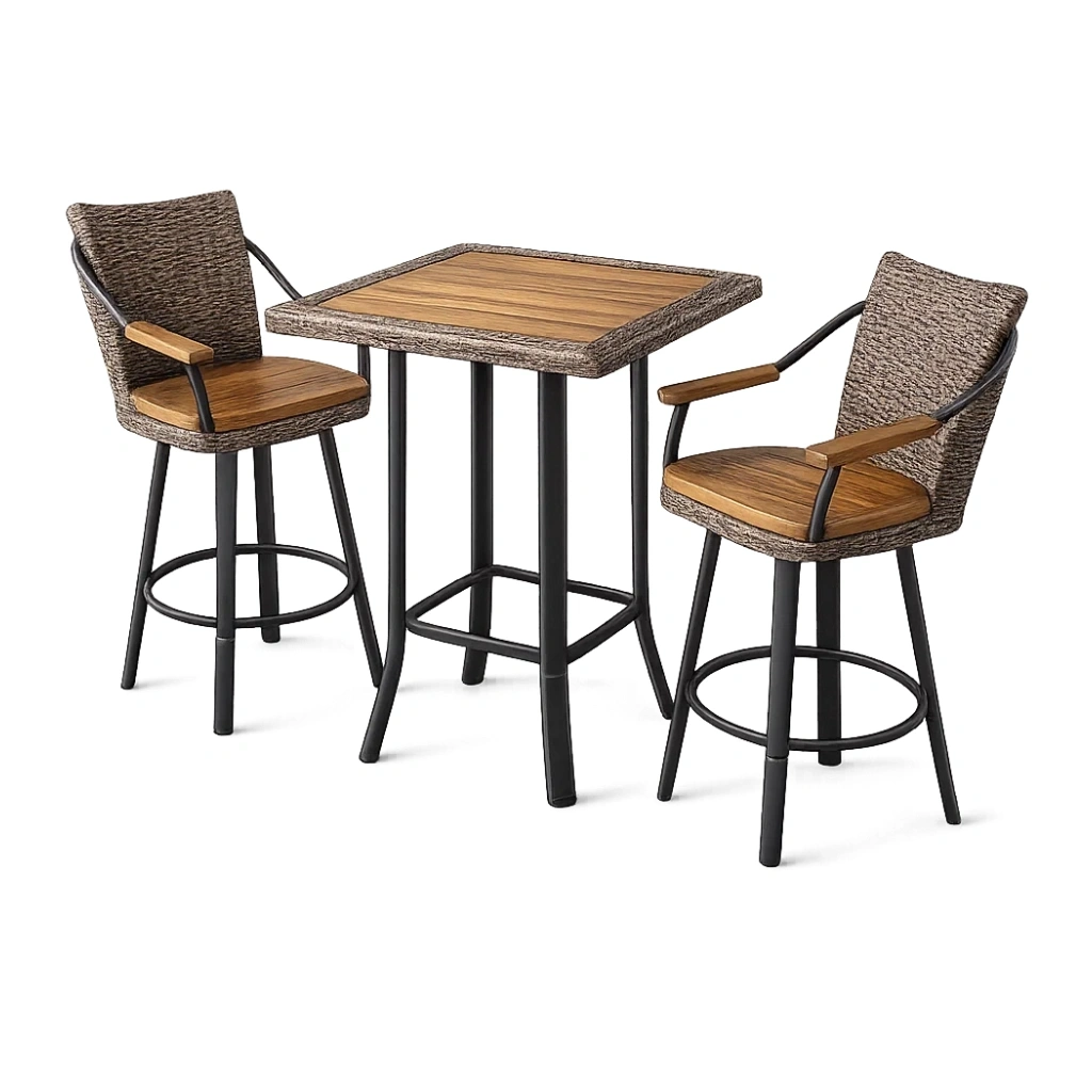 Holz- und Metallmöbel-Set, Tisch und 2 Stühle, Braun-furnzina