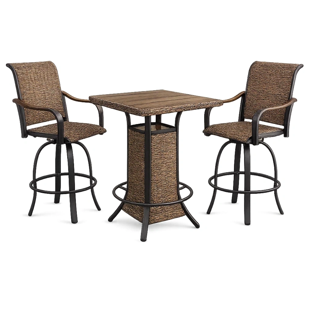 Bar-Set aus Stahl mit Tisch und Stühlen aus Rattan Braun-furnzina