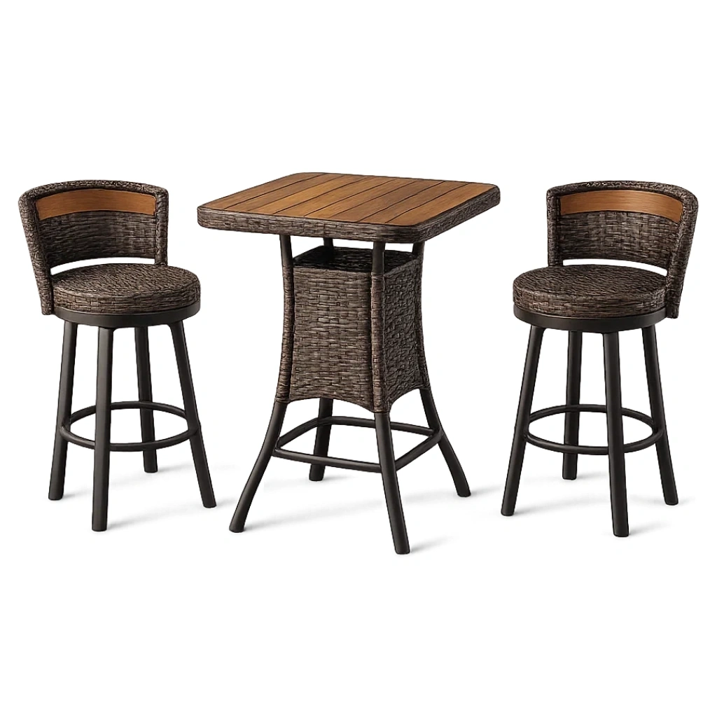Gartenmöbel Set Tisch und Hochstühle Rattan Braun Metall-furnzina