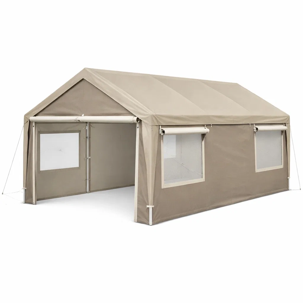 Zelt 4x6m Polyester mit Stahlrahmen Beige-furnzina