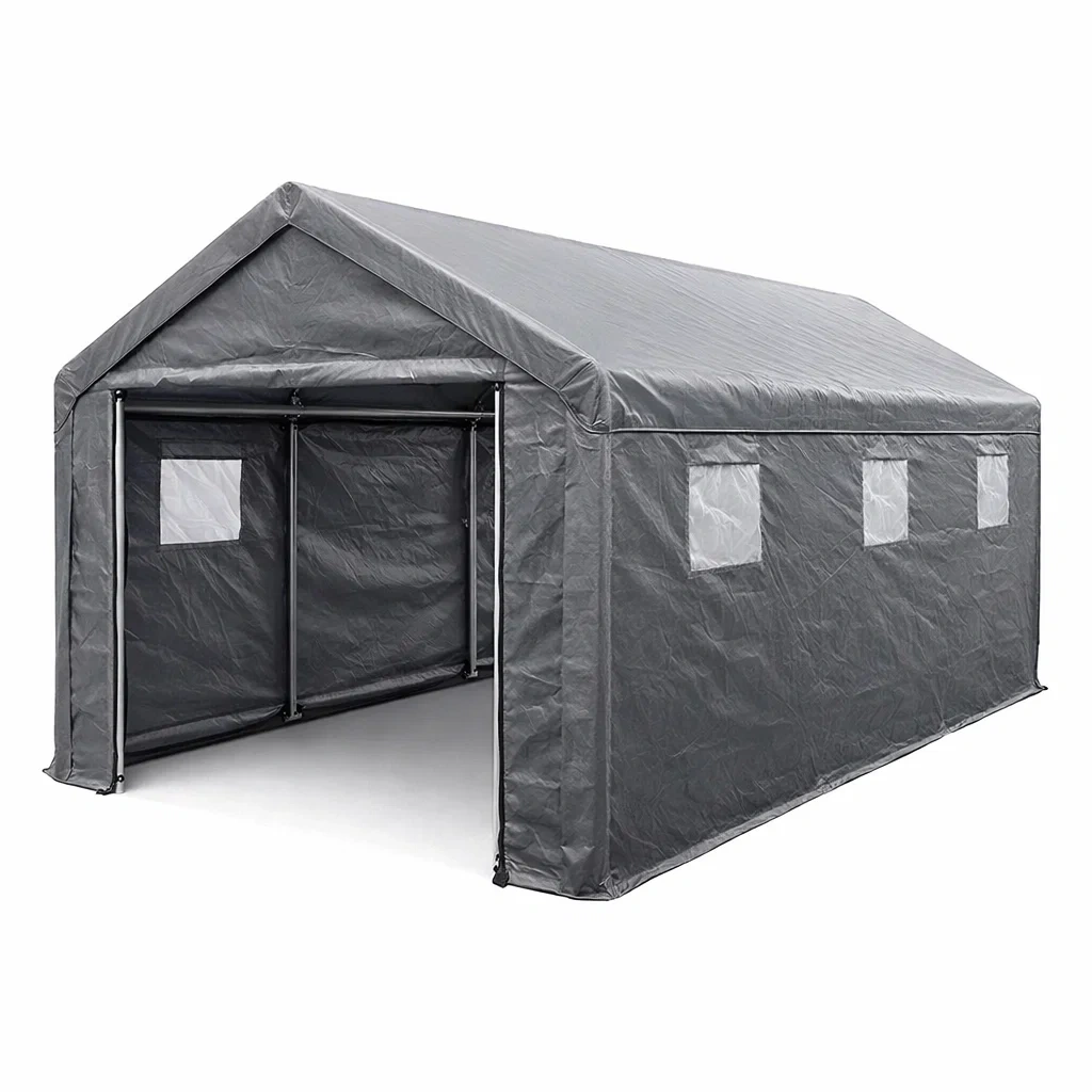 Autozelt Grau 6m x 3m PVC Verzinkt Stahl-furnzina