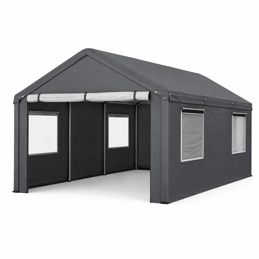 Stahl Polyester Gartenpavillon Zelt Grau 600x300x300 cm-furnzina