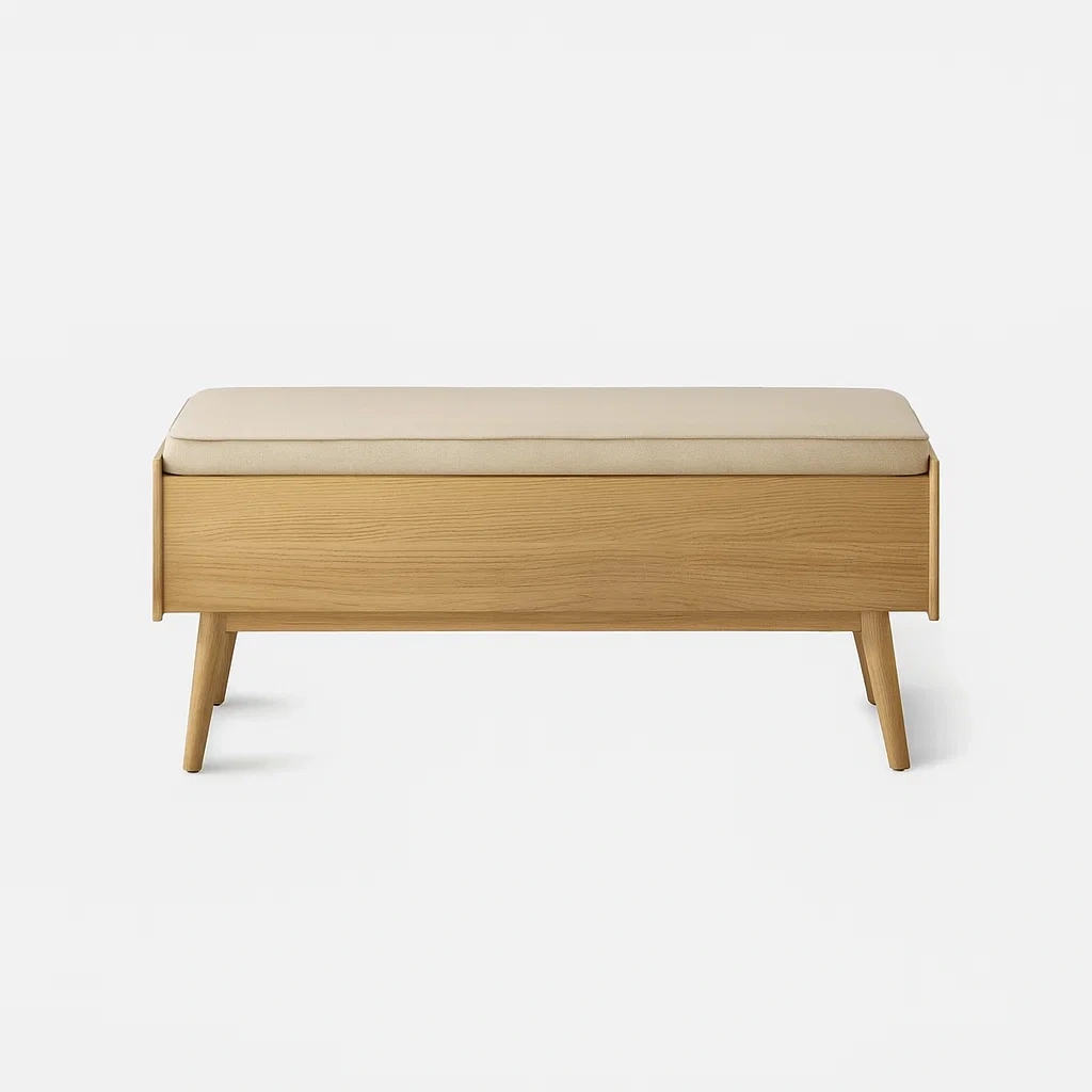 Holzbank mit Stauraum und Baumwollbezug Beige 120cm-meuboveta