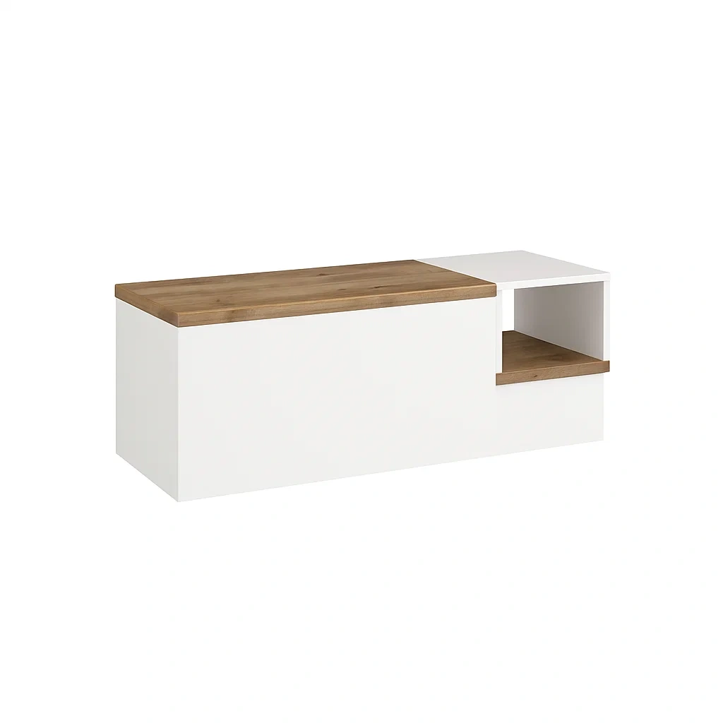 MDF Bank mit Eiche Furnier und Stauraum, 120cm-meuboveta