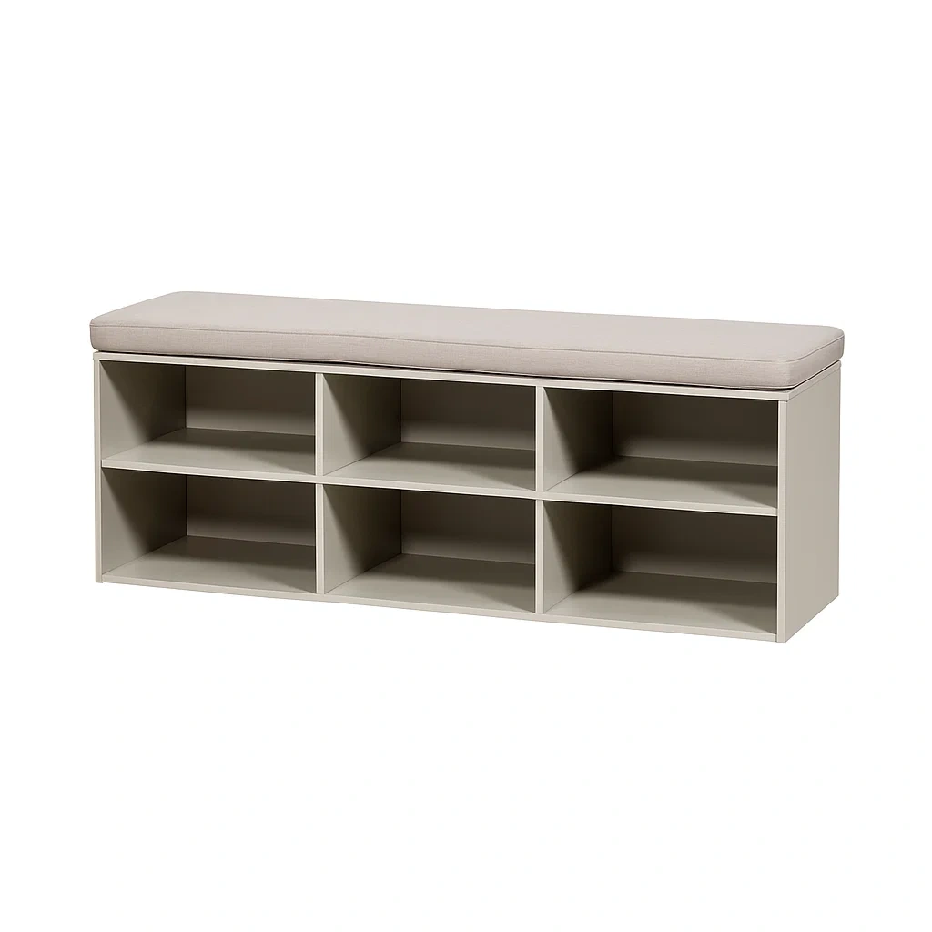 Schuhbank aus MDF mit Sitzpolster, 6 Fächer, Beige-meuboveta