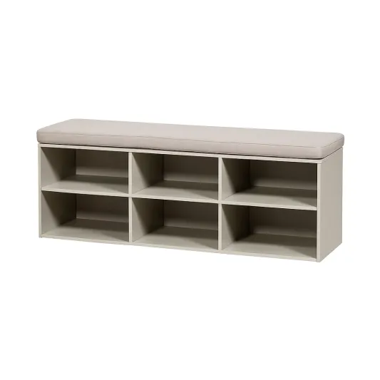 Schuhbank aus MDF mit Sitzpolster, 6 Fächer, Beige-meuboveta