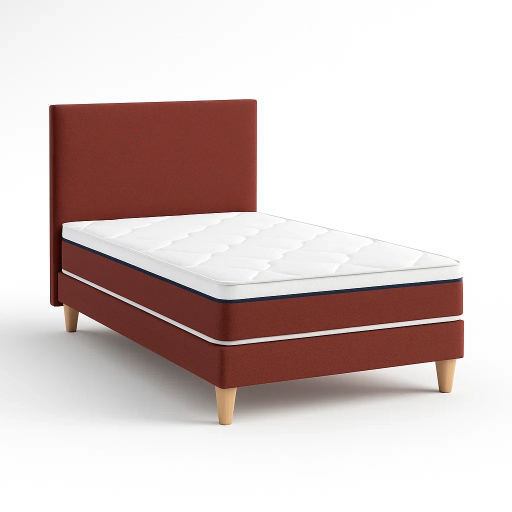 Einzelbett mit Stoffpolsterung Rot und Taschenfederkernmatratze-meuboveta