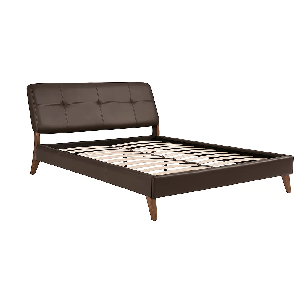 Doppelbett aus Kunstleder Braun mit Holzrahmen-meuboveta