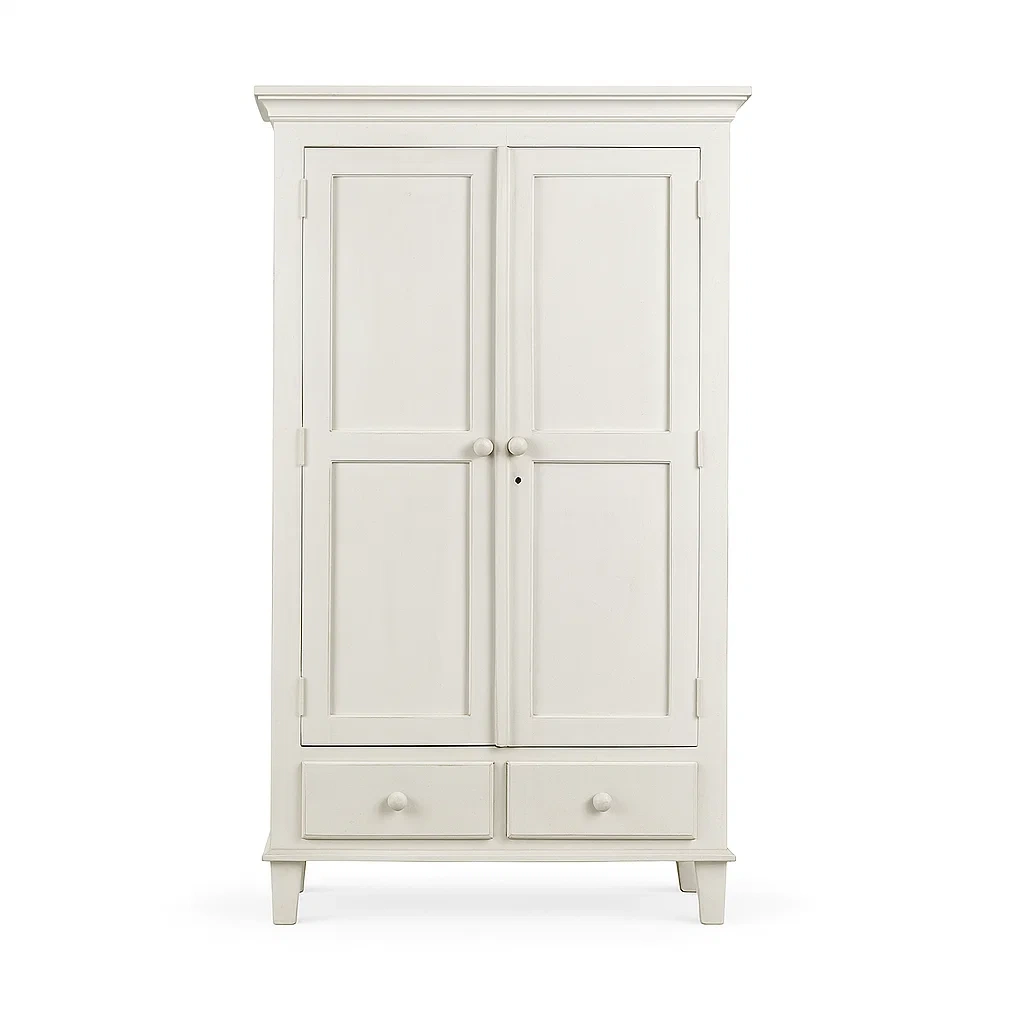 Kleiderschrank Holz Weiß 2 Türen 2 Schubladen 210 x 120 x 55 cm-meuboveta