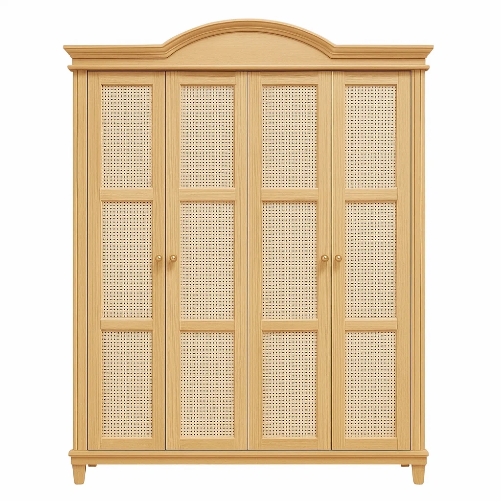 Kleiderschrank aus Holz mit Rattantüren, Hellbraun, 220x180x60 cm-meuboveta