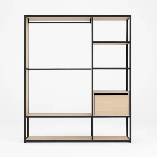 Regal Kleiderschrank Stahl MDF Schwarz Natur 200 cm x 180 cm x 50 cm-meuboveta