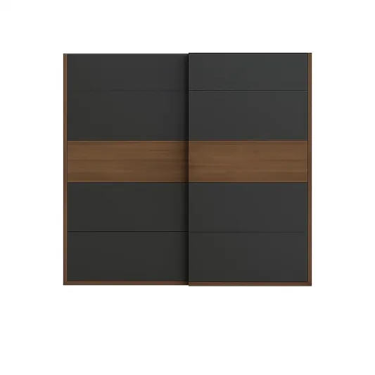 Kleiderschrank mit Schiebetüren MDF Schwarz/Nussbaum 200x210x62 cm-meuboveta