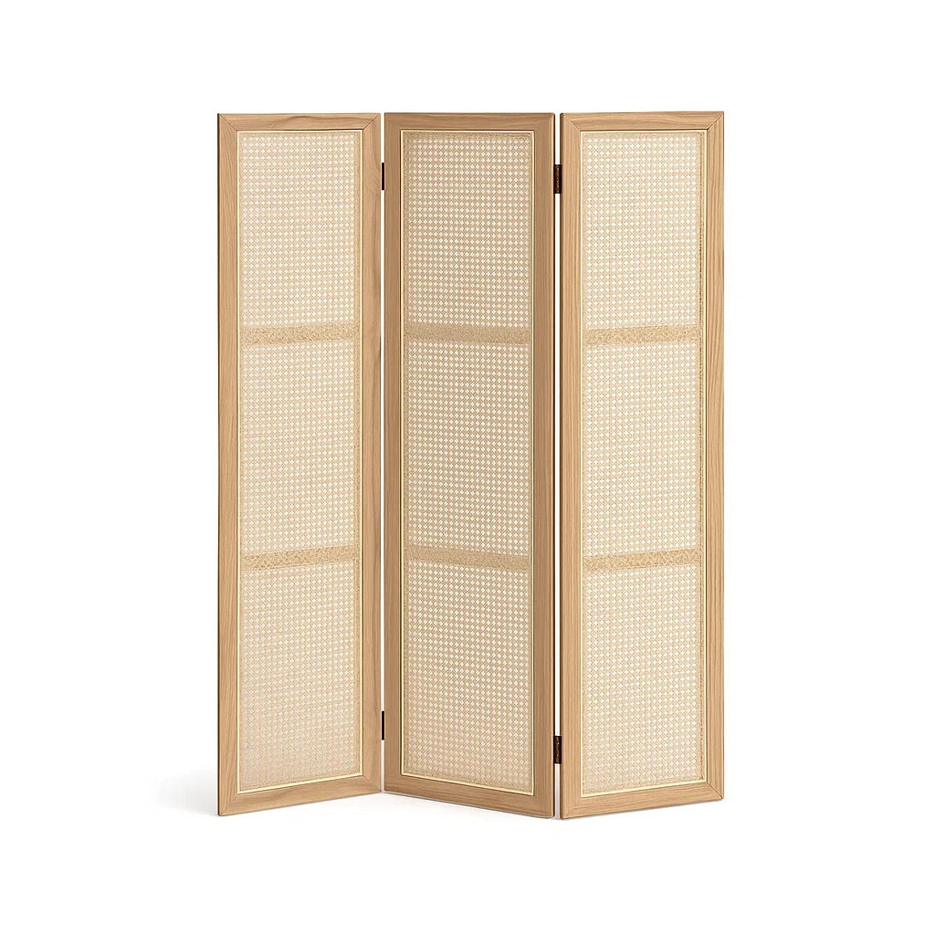 Holz Raumteiler mit Rattan 3 Paneele 172x132cm-meuboveta