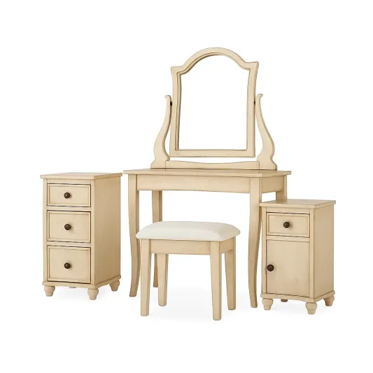 Schminktisch Set Holz Beige mit Spiegel und Hocker-meuboveta