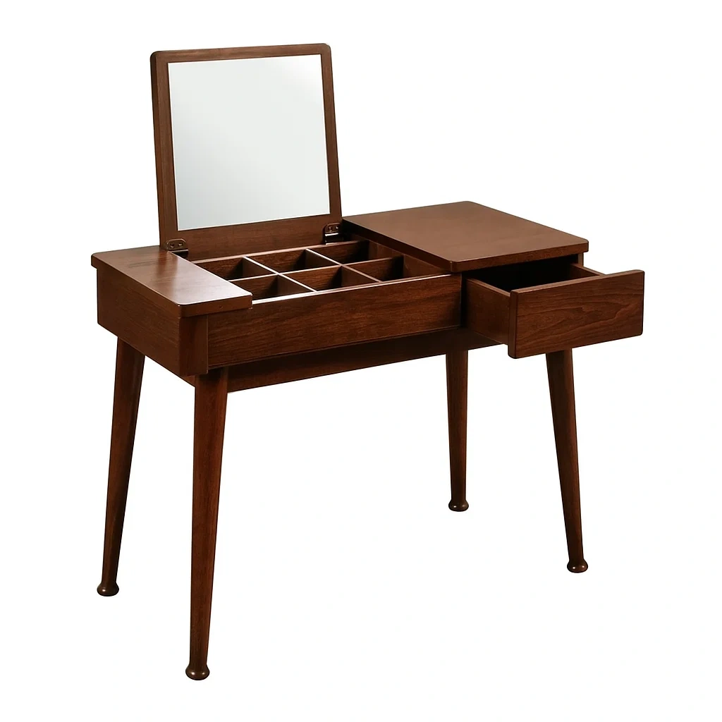 Massivholz Schminktisch mit Spiegel und Schublade, 90 cm, Nussbaum-meuboveta