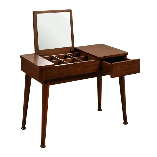 Massivholz Schminktisch mit Spiegel und Schublade, 90 cm, Nussbaum-meuboveta