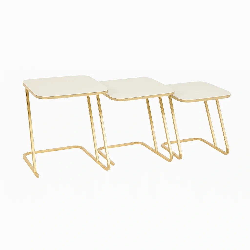 Beistelltisch-Set aus MDF und Stahl, Beige/Gold-meuboveta