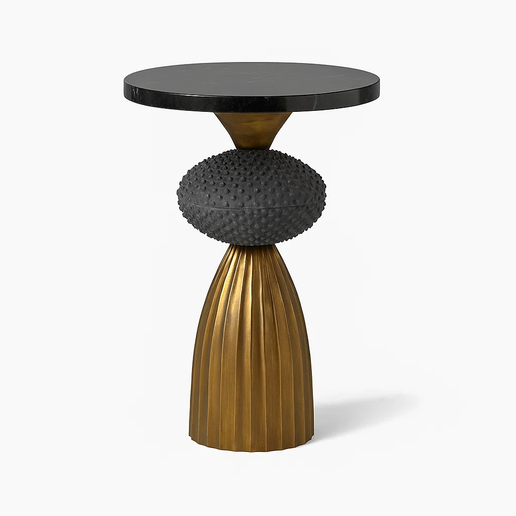 Runder Beistelltisch aus Marmor und Metall, Schwarz/Gold, Ø 38 cm x 60 cm hoch-meuboveta