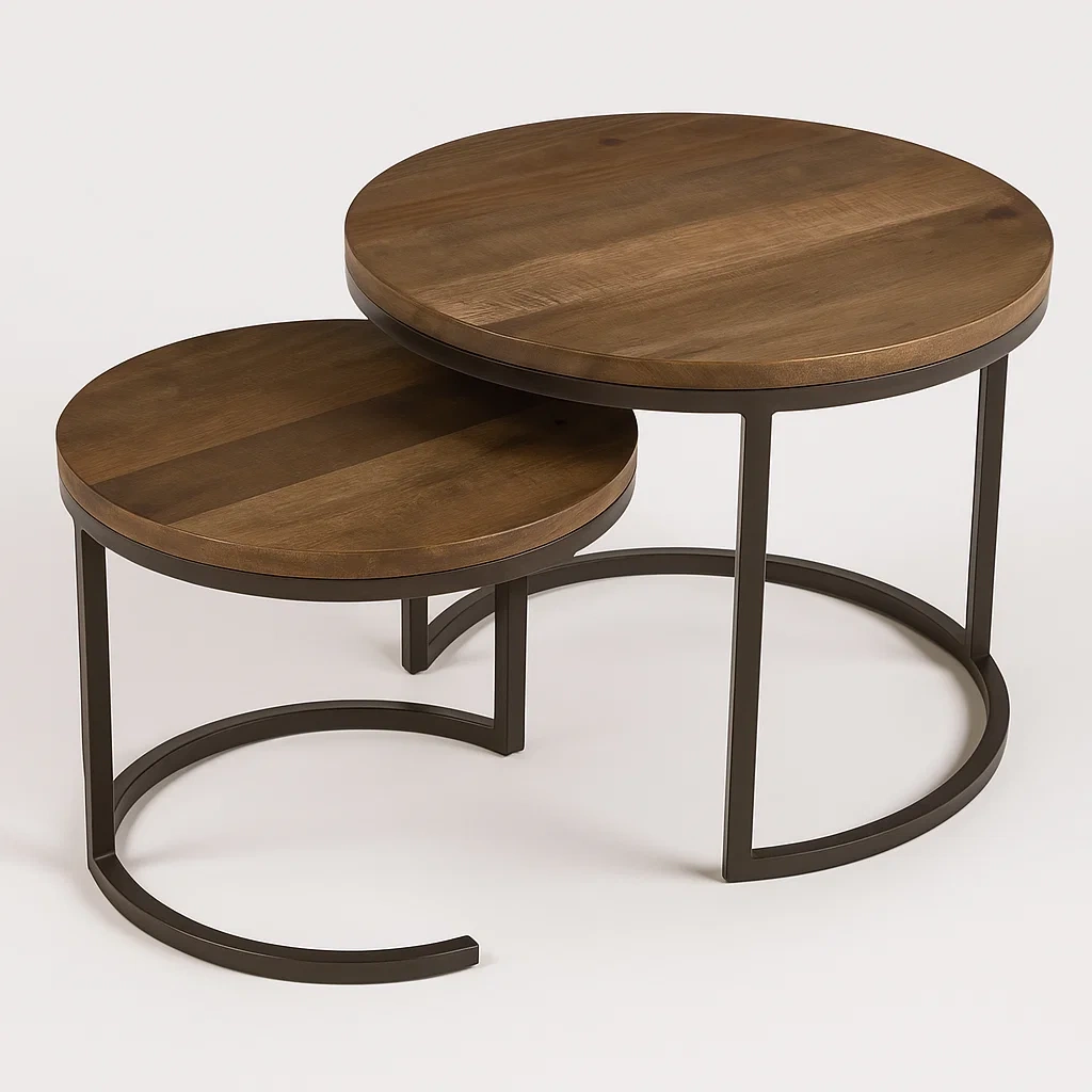 Rundes Couchtisch-Set Holz Metall 60/45 cm-meuboveta