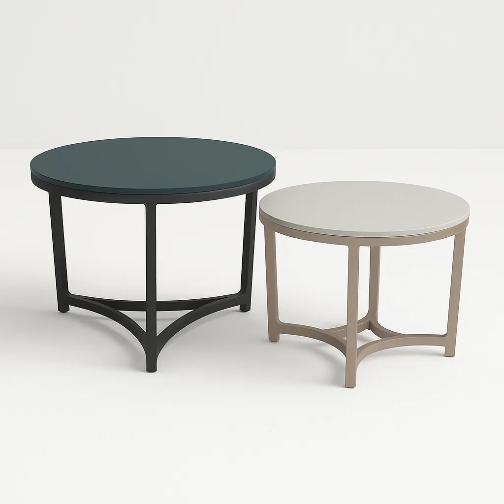 Runder Couchtisch-Set aus Metall in Dunkelgrau und Beige-meuboveta