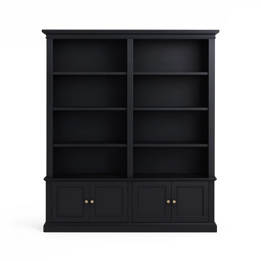 Schwarzes Bücherregal aus Holzwerkstoff mit Türen 200x150x45cm-meuboveta