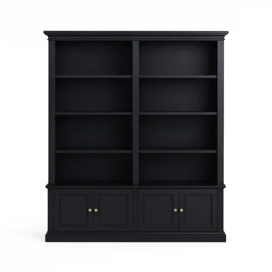 Schwarzes Bücherregal aus Holzwerkstoff mit Türen 200x150x45cm-meuboveta