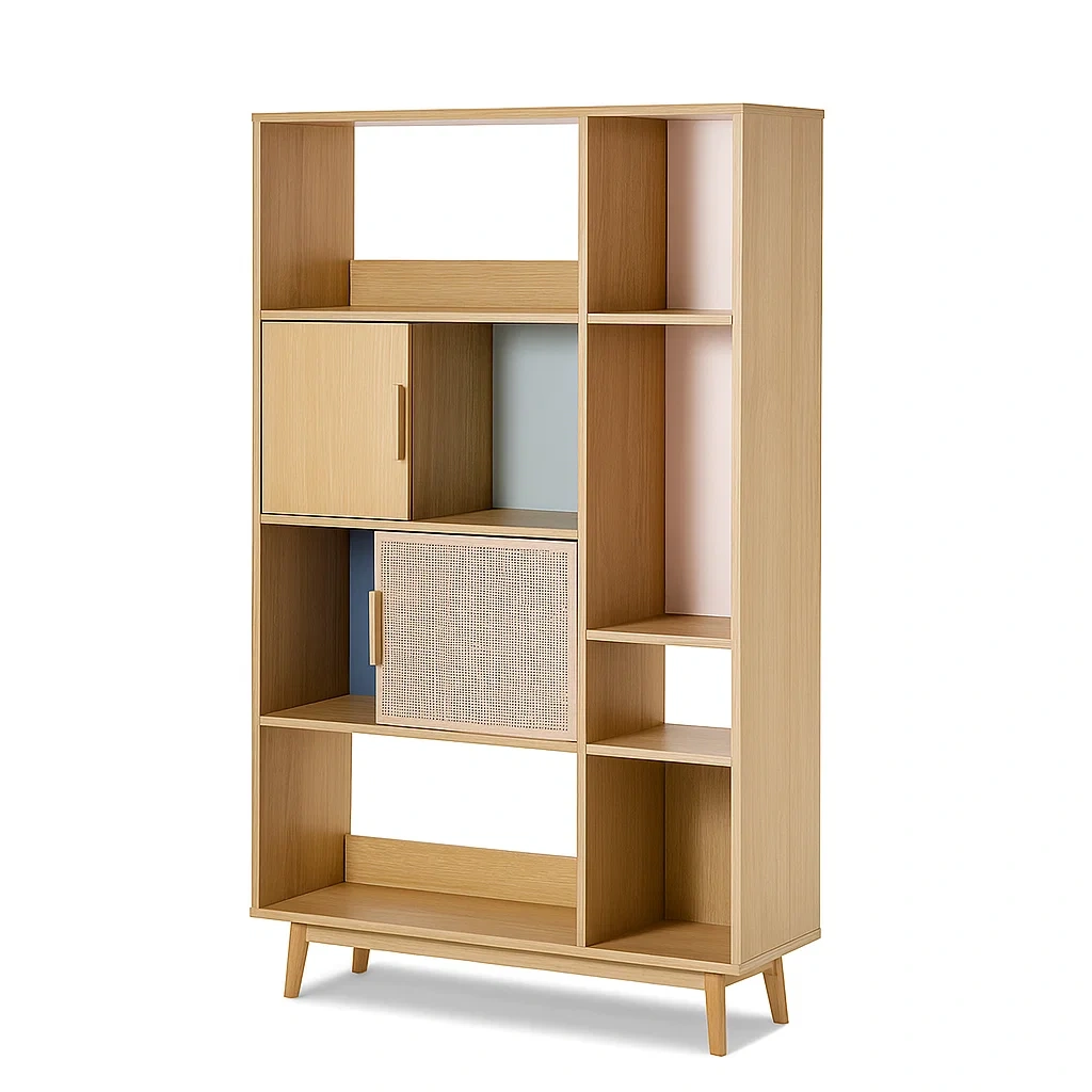 Holzregal mit 6 Fächern und 2 Türen aus MDF mit Eichenfurnier-meuboveta