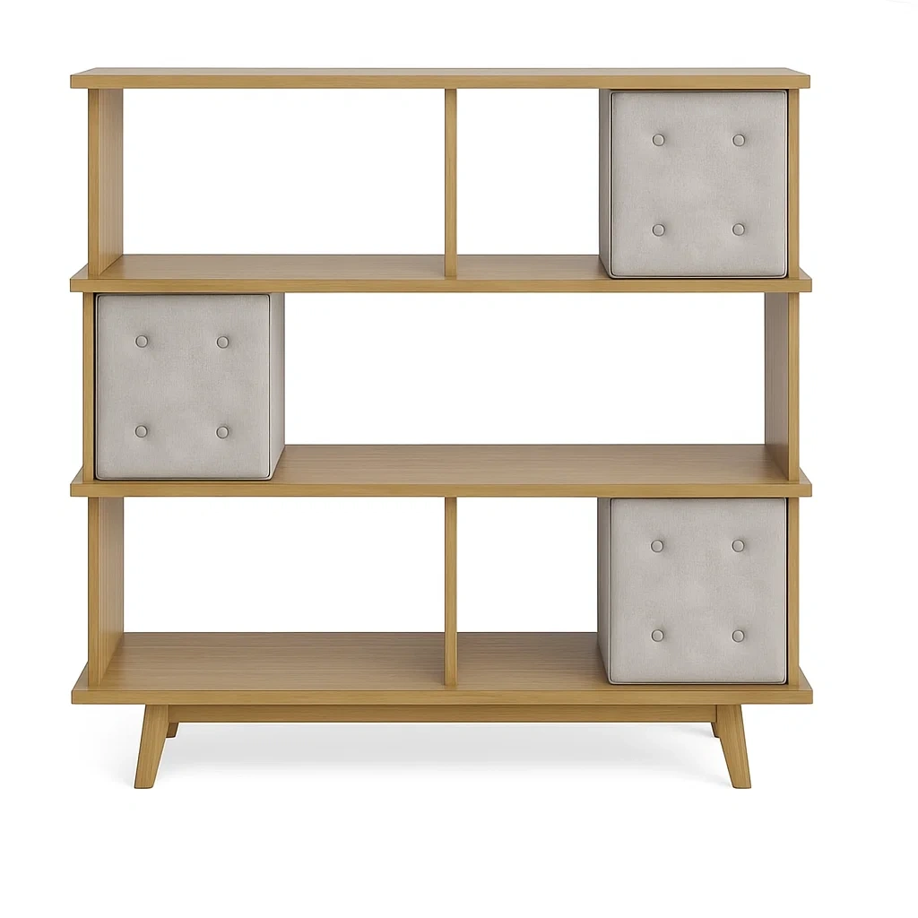 Holzregal mit Polsterboxen, 3 Ebenen, Beige-meuboveta