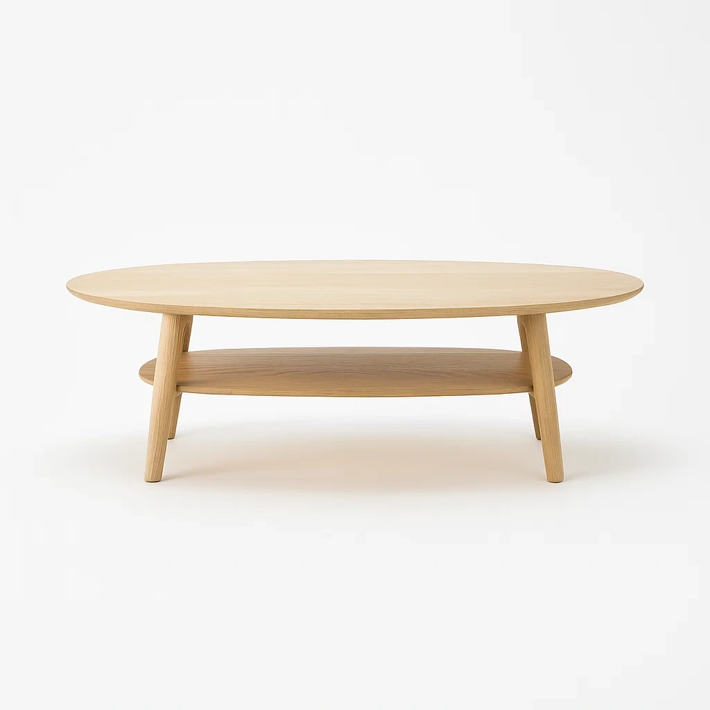 Ovaler Couchtisch aus Massivholz Eiche 120x60x45cm-meuboveta