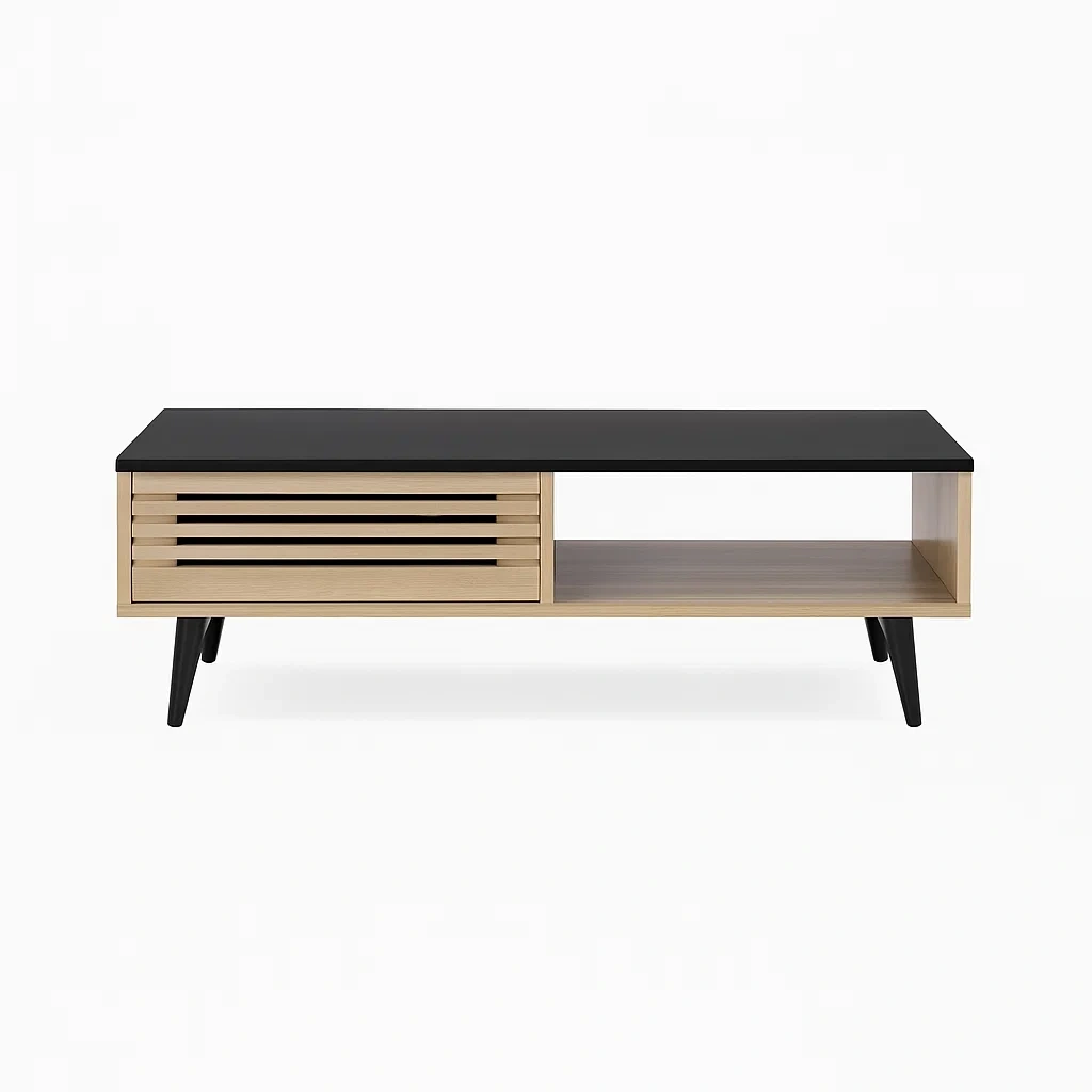 Couchtisch Holz Schwarz mit Aufbewahrungsfach 120 cm-meuboveta
