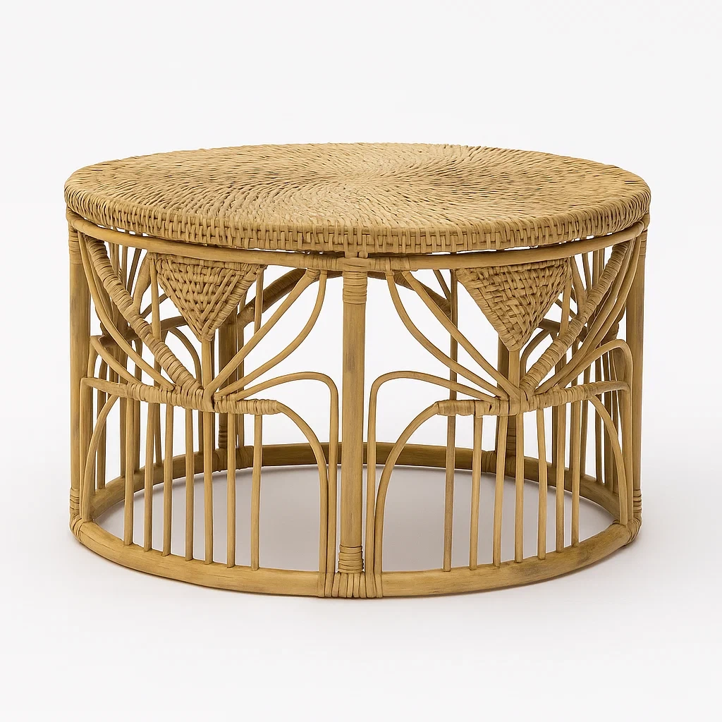 Runder Couchtisch aus Rattan mit 80 cm Durchmesser-meuboveta