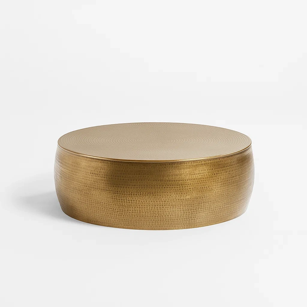 Runder Couchtisch aus gehämmertem Bronze-Metall 90cm-meuboveta