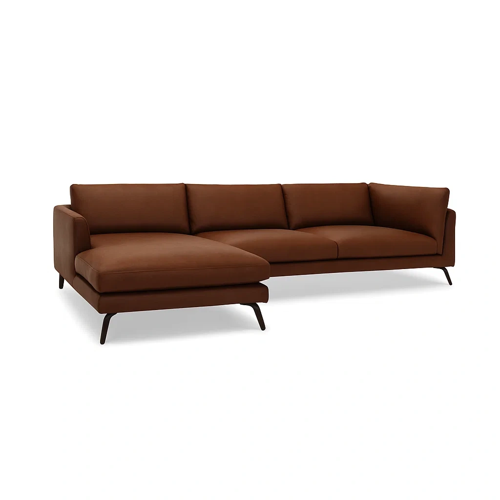 Ecksofa mit Recamiere links Leder Braun 320 cm-meuboveta