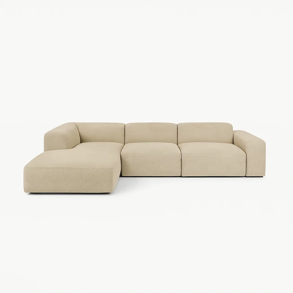 Kordstoff Ecksofa Set Beige 300x200 cm 3-Sitzer mit Ottomane-meuboveta