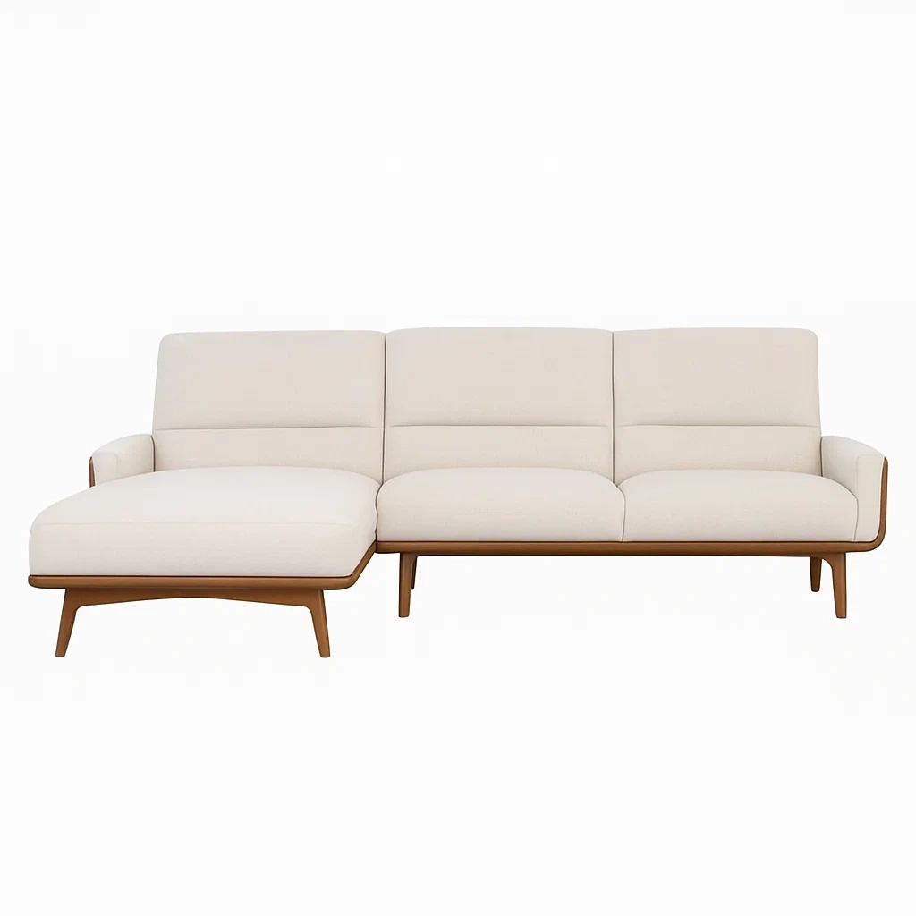 Ecksofa Leinenstoff mit Massivholzrahmen in Beige-meuboveta