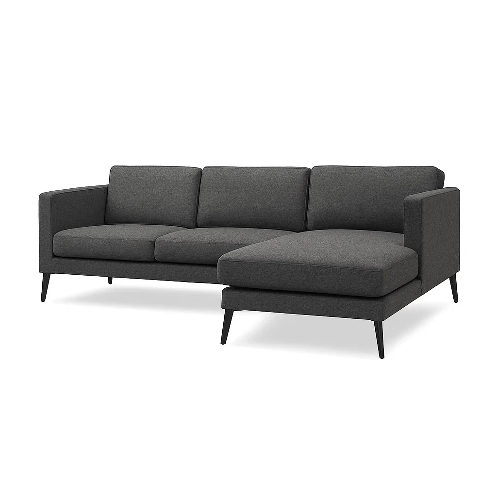 Ecksofa aus Holz und Metall mit Polyesterbezug Dunkelgrau L-Form 225x150x85cm-meuboveta