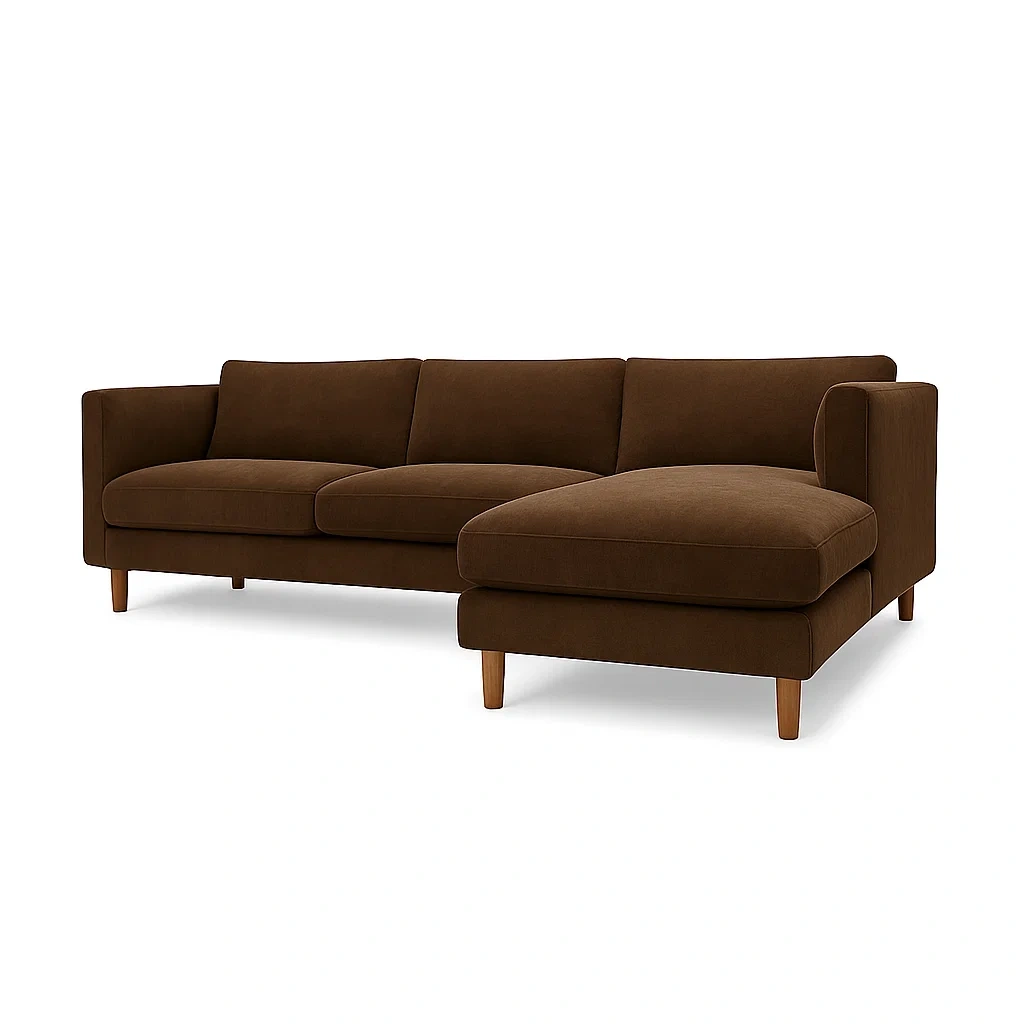 Ecksofa mit Ottomane Polyester Stoff Braun Holzbeine-meuboveta
