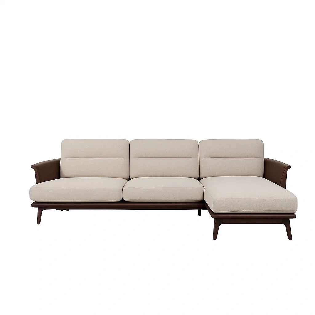 Ecksofa mit Chaiselongue Beige Leinen Holz 250cm-meuboveta