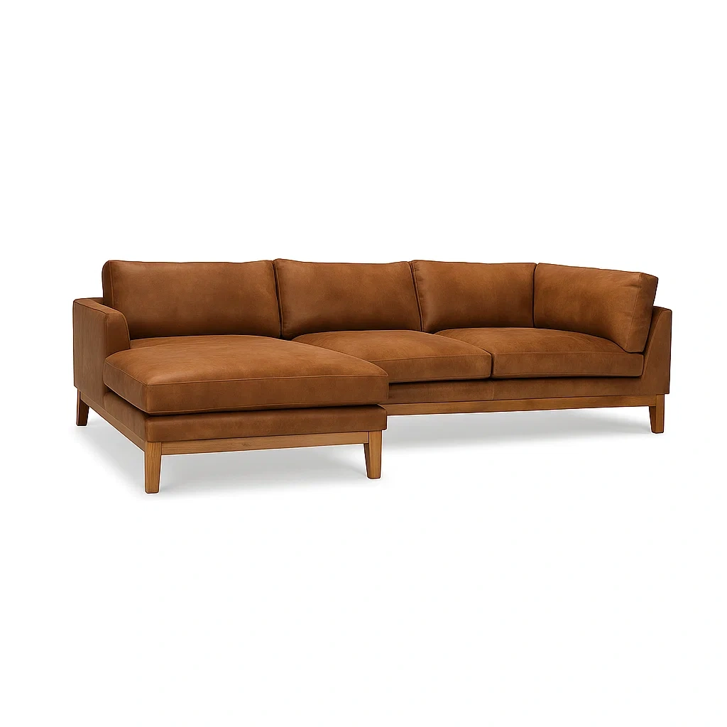 Ecksofa aus Mikrofaser und Holz, Braun-meuboveta